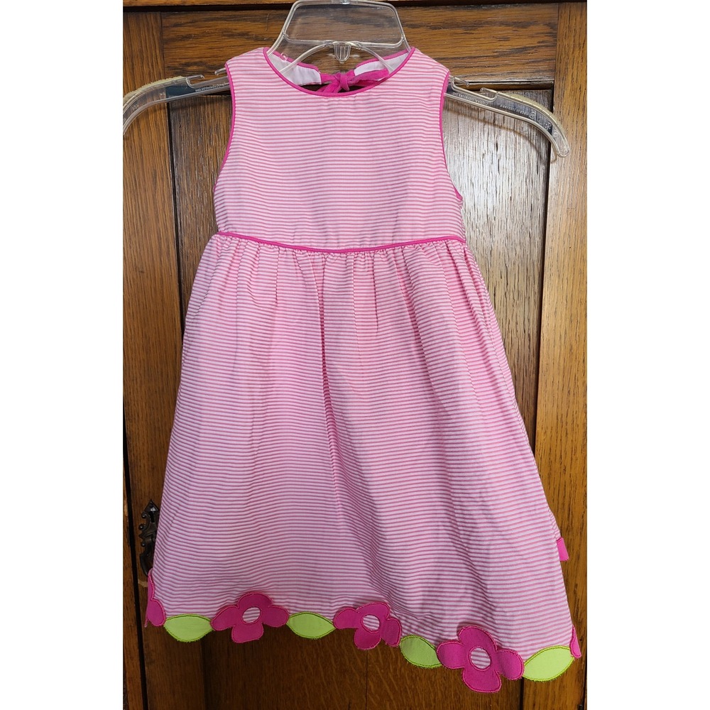 Florence Eiseman Girls 3T Pink Stripe Flower Applique Sleeveless Dress 57152